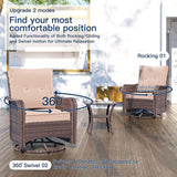 Kullavik 9 Pieces Outdoor Patio Furniture Set,PE Wicker Rattan Sectional Sofa Patio Conversation Sets with Tempered Glass Table,Swivel Rocking Chairs Set,Sand Kullavik