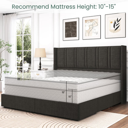 LARMACE Dark Gray Queen Size Bed Frame with 4 Storage Drawers and Elegant Tufted Headboard - WoodArtSupply