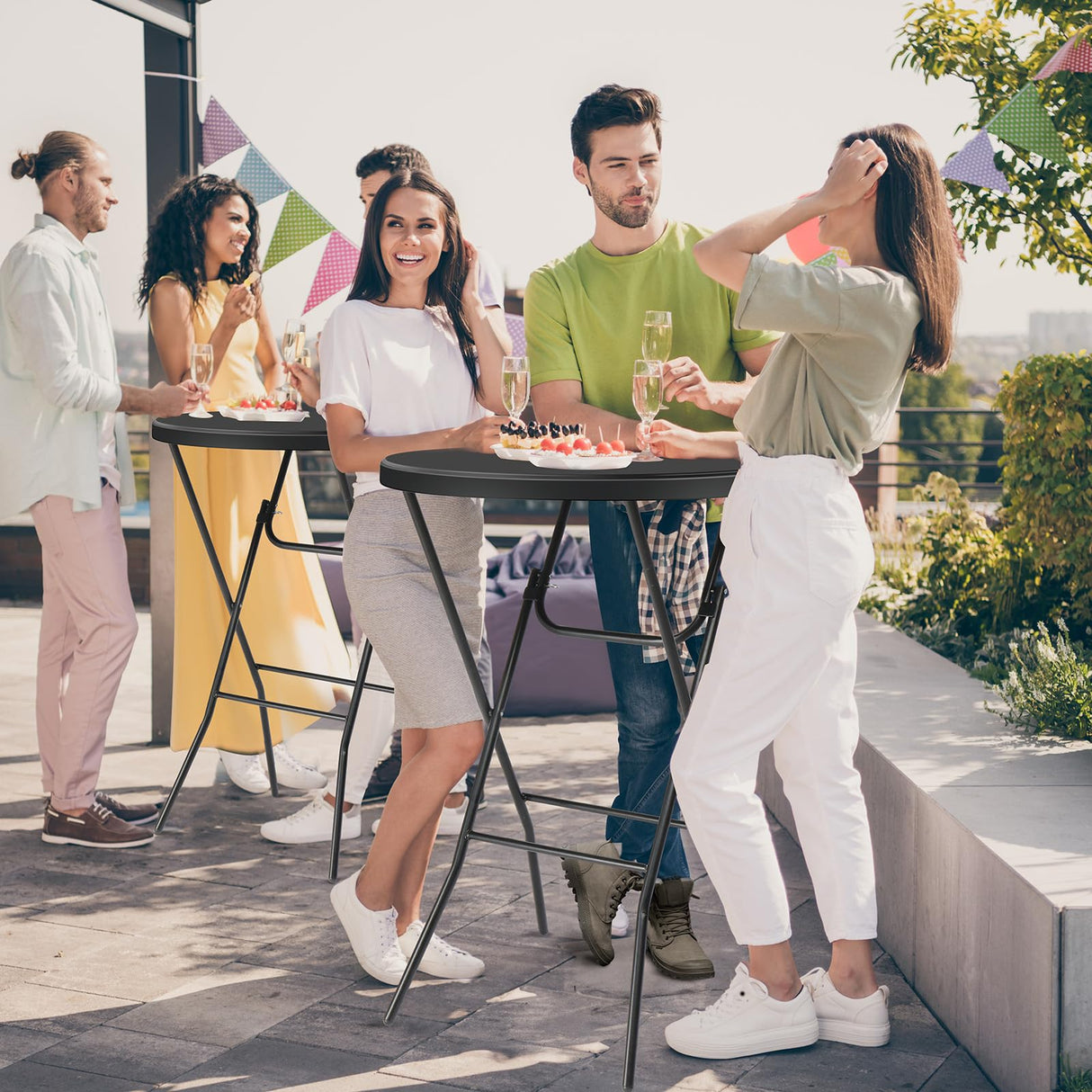 VINGLI 32" Plastic Folding Round Table Bar Height, HDPE Matrial with Gray Metal Finish, High Top Table for Outdoor Party, Cafes, Restaurants, Backyard, Dining Room, Wedding Event,1 Pack, Black VINGLI