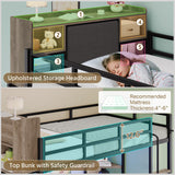 busyaeh Loft Bed with Hall Tree, Twin Loft Bed with Desk, Storage Headboard & 2 Drawers, Twin Size Loft Bed with LED Lights, Charging Station, Safety Guardrail & Ladder, No Box Spring Needed,Oak Gray busyaeh