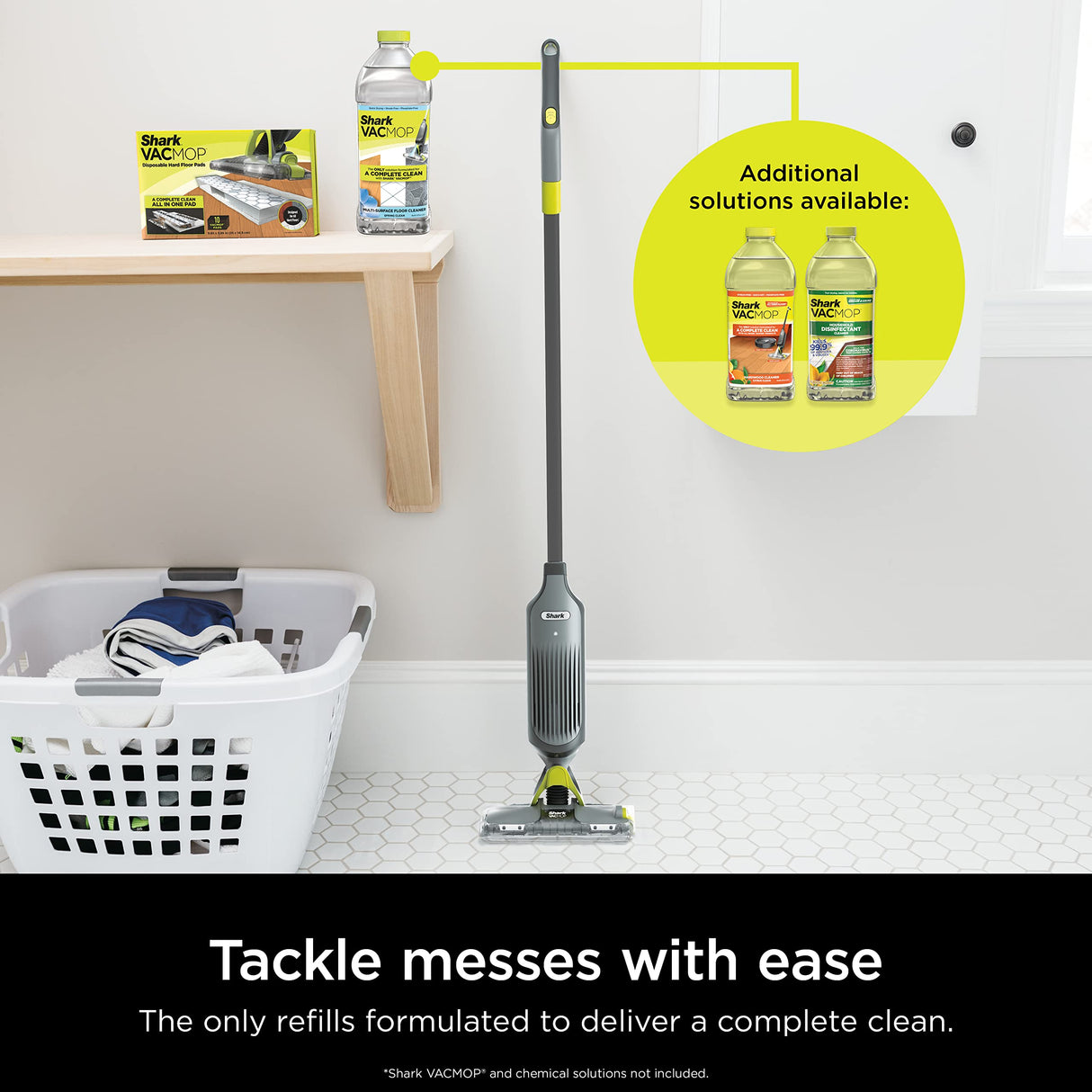 Shark VACMOP Pro Cordless Hard Floor Vacuum Mop with On-Demand Spray and Headlights, includes 4 Disposable VACMOP Pads and a 12oz VACMOP solution, Charcoal Gray, VM252 Shark