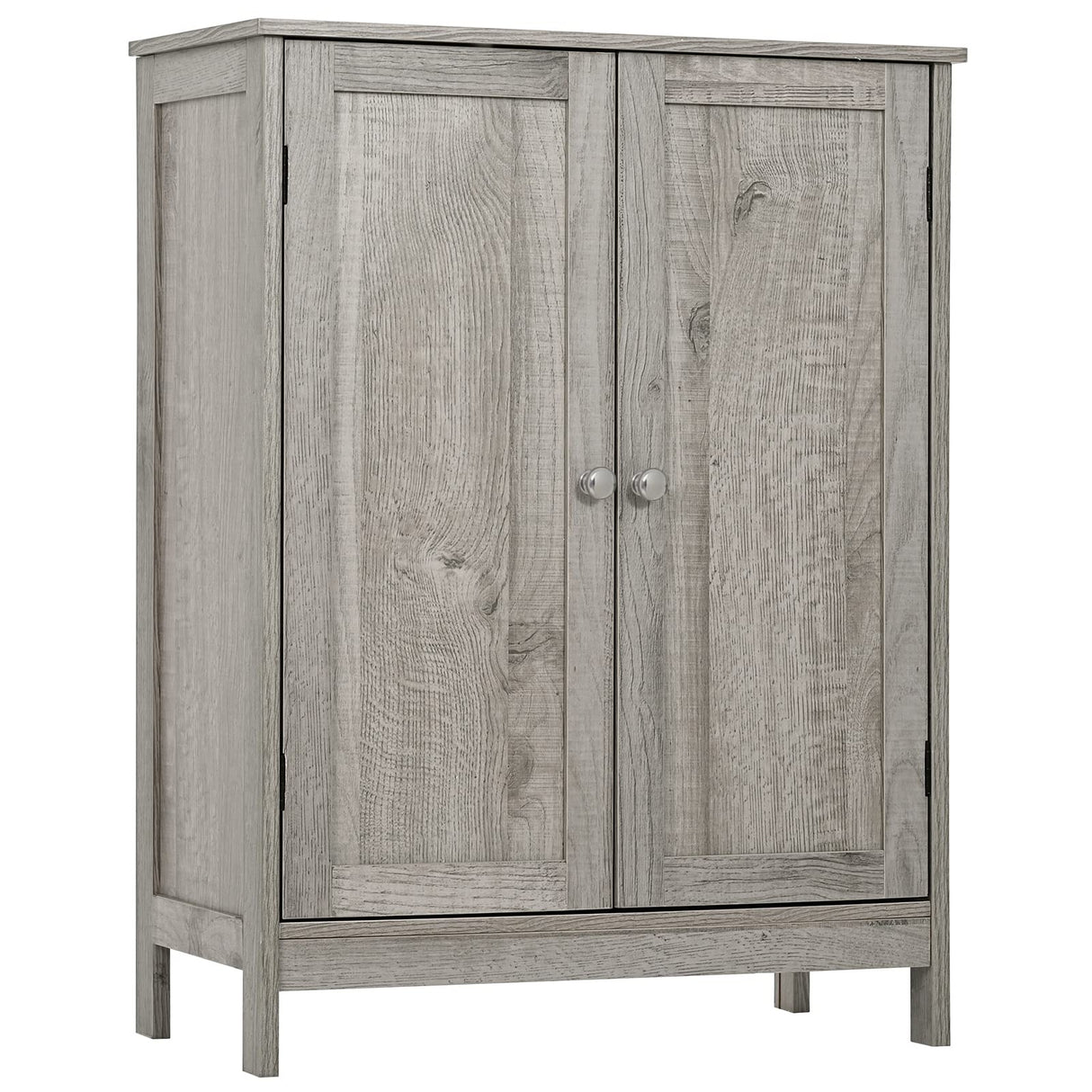 Iwell Storage Cabinet, Floor Storage Cabinet with 2 Adjustable Shelves & 2 Doors, Wooden Shoe Cabinet for Entryway, Office, Living Room, Gray Iwell