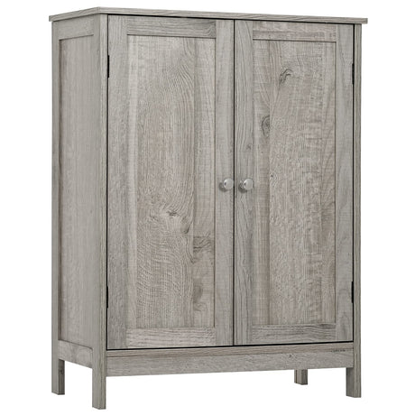 Iwell Storage Cabinet, Floor Storage Cabinet with 2 Adjustable Shelves & 2 Doors, Wooden Shoe Cabinet for Entryway, Office, Living Room, Gray Iwell