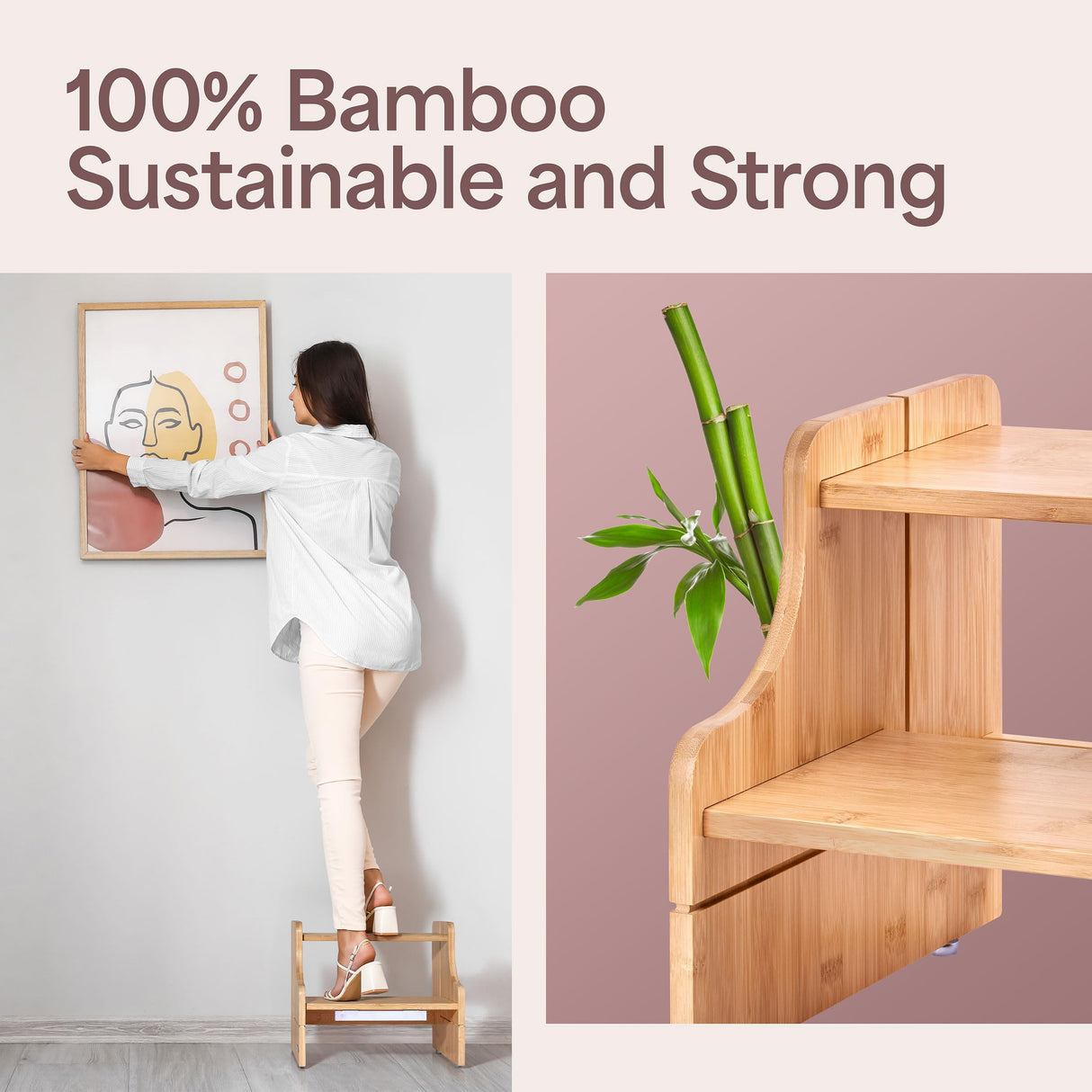 NIFTAKE Kids Step Stool, 250lb Capacity - Sturdy, Safe and Durable, Toddler Step Stool for Toddlers, Bamboo Toddler Stool, Potty Training, Kitchen Wooden Stepping Stool with Auto Light (Natural) NIFTAKE