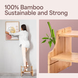NIFTAKE Kids Step Stool, 250lb Capacity - Sturdy, Safe and Durable, Toddler Step Stool for Toddlers, Bamboo Toddler Stool, Potty Training, Kitchen Wooden Stepping Stool with Auto Light (Natural) NIFTAKE