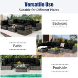 Tangkula 7 Pieces Patio Rattan Furniture Set, Patiojoy Outdoor Conversation Set with Cushions and Tempered Glass Coffee Table, All-Weather Sectional Sofa Set for Garden, Lawn, Backyard (Black) Tangkula