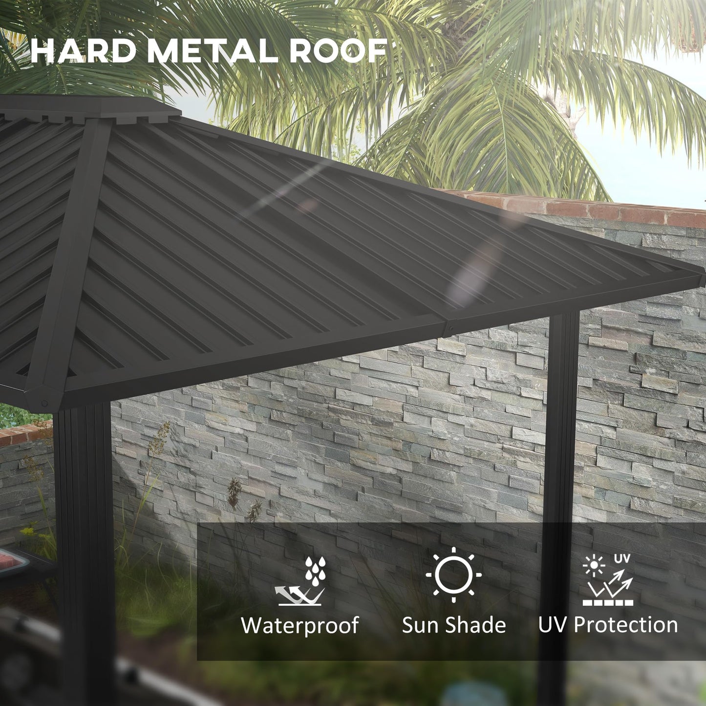 Outsunny 6' x 8' Hardtop Grill Gazebo, BBQ Gazebo with Metal Roof, Aluminum Frame and 2 Side Shelves, for Patio, Lawn, Garden - WoodArtSupply