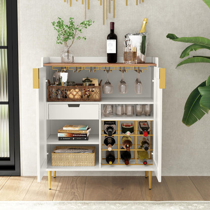 ARTPOWER Wine Bar Cabinet with Fluted Texture, Modern Coffee Cabinet with Wine Rack&Glass Holder, White Kitchen Buffet Sideboard, Freestanding Liquor Cabinet for Dining Room Living Room - WoodArtSupply