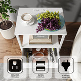 TUTOTAK End Table with Charging Station, Side Table with 2 USB Ports and Outlets, Nightstand with Cloth Drawer, Set of 2, Couch Table, White TB01BW052 TUTOTAK