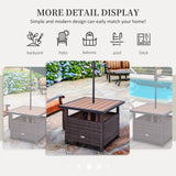 Outsunny 22'' Rattan Wicker Side Table with Steel Frame, Umbrella Insert Hole, Sand Bag for Outdoor, Patio, Garden, Backyard, Brown Outsunny