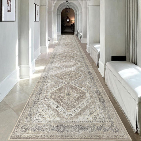 KUTA Extra Long Runner Rug for Hallway 2.6x18ft, Oriental Washable Kitchen Runner Ivory, Non-Slip Stair Runners Indoor Soft Printed Distressed Tribal Farmhouse Carpet Large Area Runner KUTA