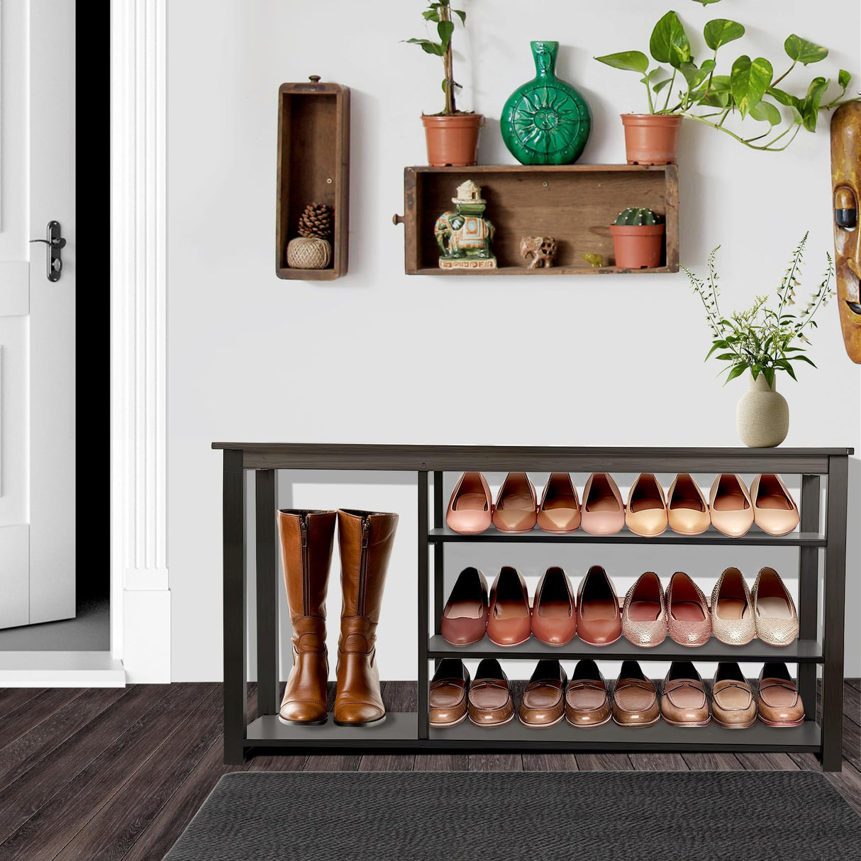 MACIFECI Shoe Rack Bench, 3 Tier Shoe Bench for Rustic Solid Wood Entryway Farmhouse Style Hallway Living Room, 39.4" MACIFECI