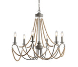 JONATHAN Y JYL9060A Rustica 6-Light 27" Adjustable Greige Metal/Wood Bead LED Chandelier Classic,FrenchCountry,Glam,Transitional Dimmable, for Dining Room, Foyer, Bedroom, Grey/Natural JONATHAN Y