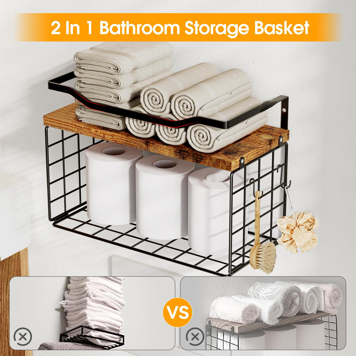 Towel Racks for Bathroom,Towel Rack Wall Mounted, 6 Tier Rolled Or Folded Towel Holder with Floating Shelves, Bathroom Towel Holder for Bath, Hand Towels,Metal and Wood LIDTOP