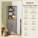 Smuxee Tall Corner Storage Cabinet, Farmhouse Corner Cabinet with Barn Door and Adjustable Shelf, Wash Grey Freestanding Cabinet Organizer for Bathroom, Kitchen, Living Room Smuxee