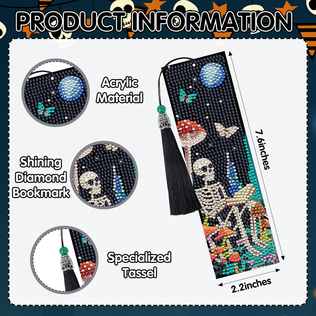 Sitsink Diamond Art Bookmarks Kit - Funny Book Lover Skull Boho Mystic Mushroom Diamond Painting Kits Bookmarks Gem Art Rhinstone DIY Crafts Kit for Adults Sitsink