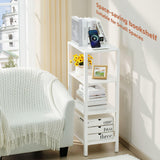 YUFAM 4 Tier Tall Wooden Bookshelf with Storage - Small White Bookcase for Small Spaces, Small Shelf for Living Room, Office, Bedroom, Kitchen - Industrial Modern Book Shelf YUFAM