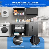Superday 36" Locking Metal Storage Cabinet with 2 Drawers, Lockable Garage Storage Cabinet with Locking Doors and Adjustable Shelves, Black Tool Cabinet for Home Office, School, Etc Superday