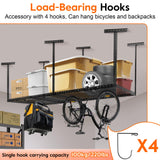 Rengue Overhead Garage Storage Rack, 4 x 8FT Height Adjustable Garage Ceiling Storage Racks, Heavy Duty Cold Rolled Steel Storage Rack for Garage, Warehouse with 4 Hooks Rengue