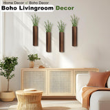 Fttoyoly 4 Pack Wood Wall Planter with Artificial Eucalyptus, Modern Wall Decor for Living Room Bedroom Bathroom Entryway, Farmhouse Boho Wall Vases for Dried Flowers and Faux Plants Fttoyoly