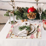 Christmas Placemats Set of 4, 12x18 Inch Pink Merry Christmas Trees Heat-Resistant Place Mats, Seasonal Winter Table Decors for Farmhouse Kitchen Dining Xmas Holiday Party Moutina
