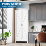 PEUKC 75" Farmhouse Metal Storage Cabinet with Doors and 4 Adjustable Shelves, Large Pantry Organizer for Kitchen, Dining Room, and Living Room,Assemble Require(White) PEUKC