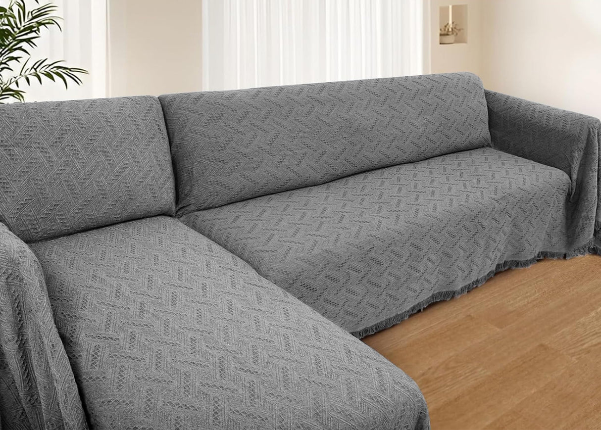 HOMERILLA Sectional Couch Covers 2 Pieces L Shaped Sofa Cover for Sectional Couch L Shape Washable Blanket Furniture Protector for Pets Dogs (Dark Grey, X-Large) HOMERILLA