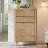 T4TREAM Fluted 5 Drawers Dresser for Bedroom, 48" Tall Modern Dresser Chest of Drawers, Gold Accents, Fluted Fronts, Wood Storage Dressers Organizer for Bedroom, Living Room, Natural Oak T4TREAM
