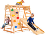 CoziBB Indoor Jungle Gym for Kids, 7-in-1 Toddler Indoor Playground with Slide, Swing and Climbing Rock, Wooden Montessori Climbing Toys for Toddlers, Jungle Gym Indoor Playset for Kids 1-10 Years CoziBB