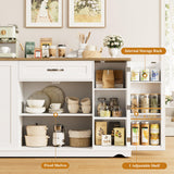 HOSTACK Kitchen Island Cart with Storage, 47'' Kitchen Storage Island on Wheels with 2 Drawers, Rolling Island Table with Adjustable Shelves, Mobile Buffet Sideboard Cabinet for Dining Room, White HOSTACK