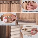 Keebofly Wall Mounted Jewelry Organizer Box Rustic Wood Large Space Jewelry Cabinet Holder Jewelry Storage Box for Necklaces, Earrings, Bracelets, Ring Holder, and Accessories (Carbonized Black) Keebofly