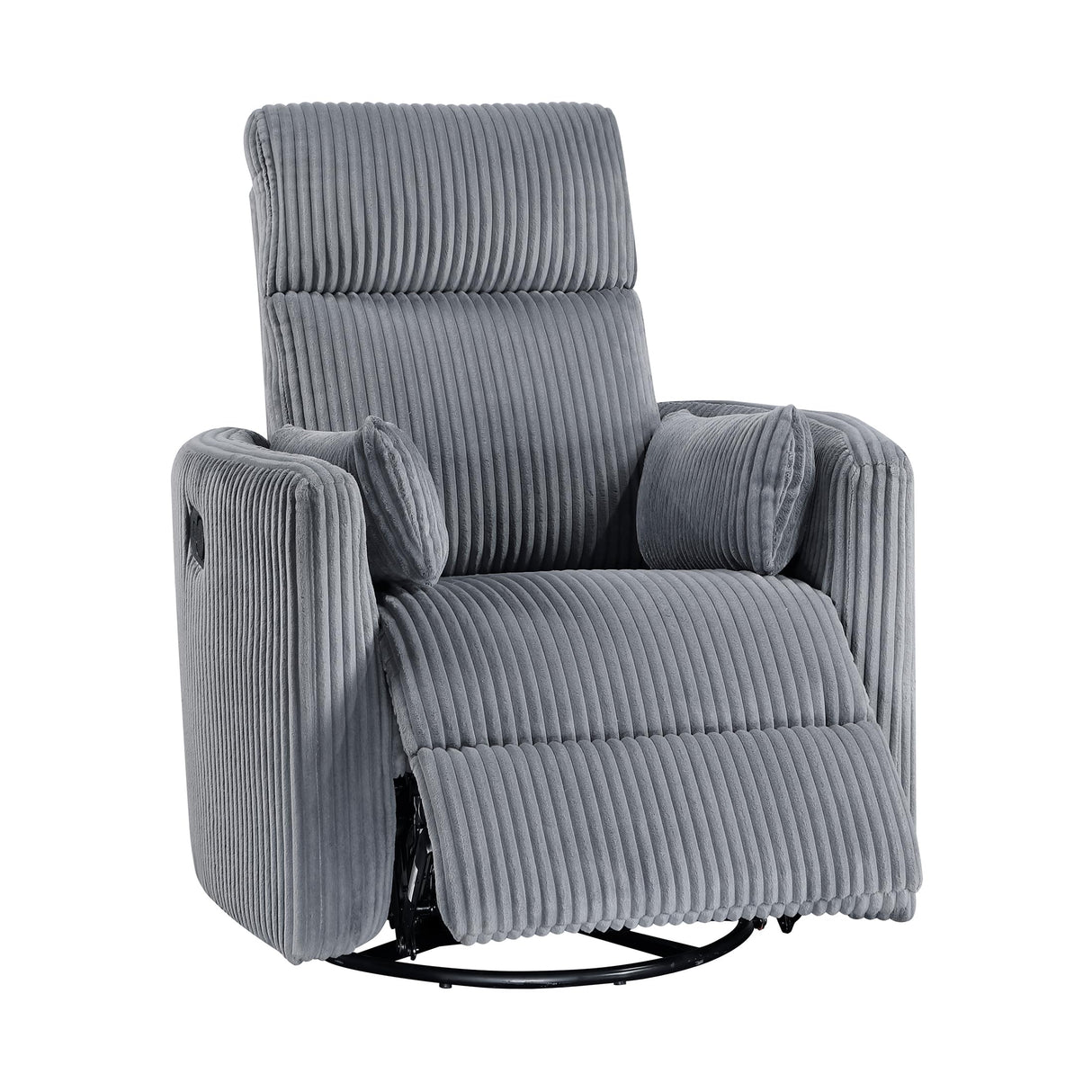 Lexicon Modern Swivel Glider Recliner Chair, Nursery Glider, Corduroy Fabric Upholstery Recliner with 2 Lumbar Pillows, Manual Reclining Sofa Chair for Living Room/Office/Apartment, Grey Lexicon