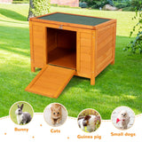 COZIWOW 24inches Wooden Catio Outdoor Cat House Small Animal House，Rabbit Hutch Indoor，Stable Weatherproof Bunny Cage Pet Shelter for Small Cat Dog Rabbit Guinea Pig(Orange) COZIWOW