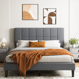 Marsail Twin Size Bed Frame with Headboard, Sturdy and Durable with 12 Support Legs, 1300 lbs Capacity, Solid Wooden Upholstered Adjustable Headboard for 6"-12" Mattresses, Easy Assembly,Dark Gray Marsail