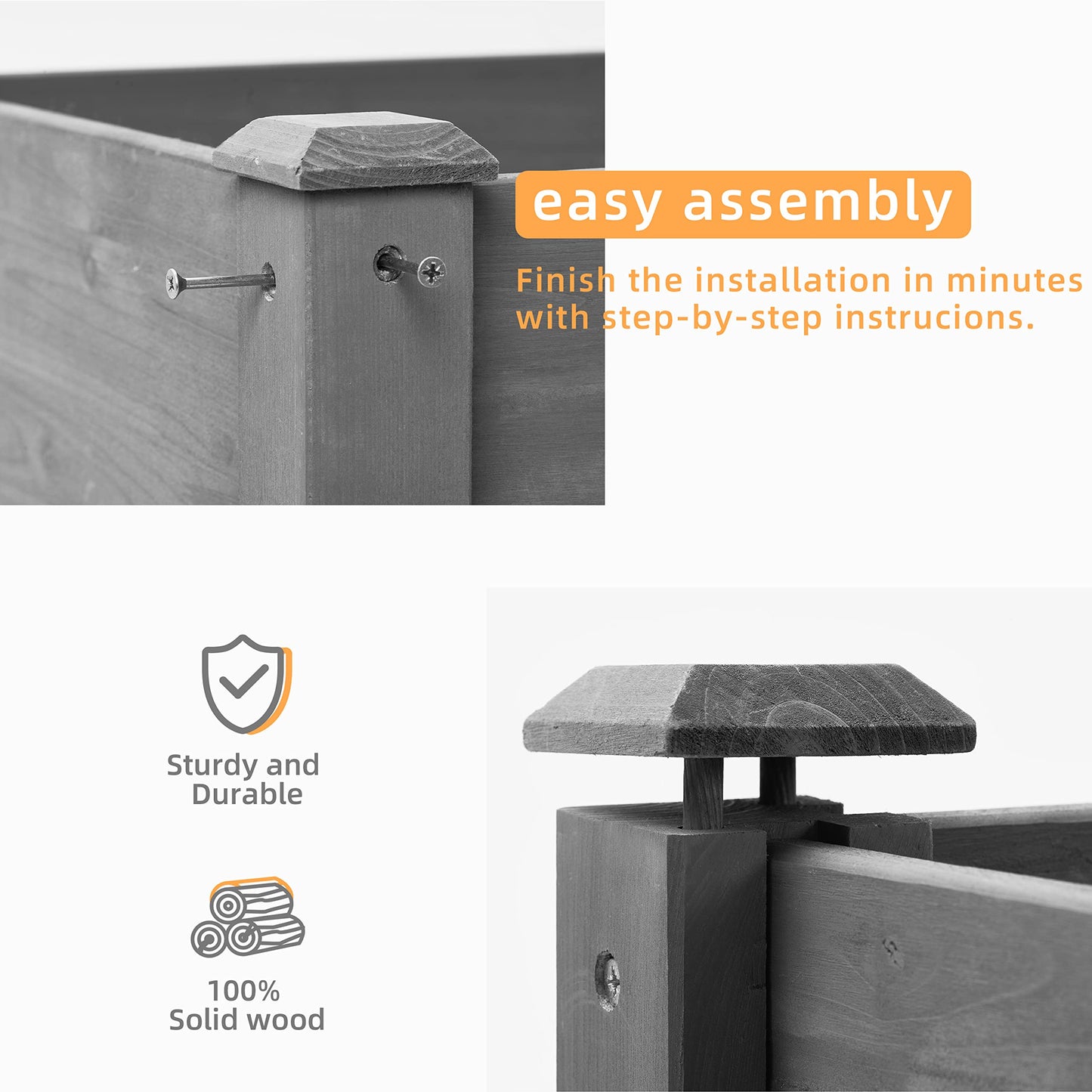 Raised Garden Bed with Legs, 48x24x30'', Outdoor Wood Elevated Planter Box, Grey Cedar, Thick Legs, w/Liner - WoodArtSupply