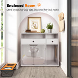 DOUSY Large Cat Litter Box Enclosure, Wooden Washroom Cabinet with Barn Door, Hidden Cat House Side Table, Grey DOUSY