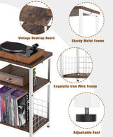 Tuohours Record Player Stand, 3 Tier End Side Table with Vinyl Record Storage Basket, Turntable Table up to 100 Albums Record Shelf Display Holder Cabinet for Living Room, Bedroom, Office Tuohours