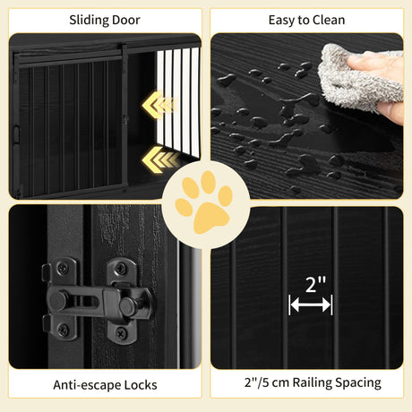 Hzuaneri 39.3" Dog Crate Furniture with Barn Door, Heavy Duty Dog Kennel Indoor with 2 Doors, Wooden Pet Cage End Table for Large Small Medium Dogs, Anti-Chew Anti-Escape, Black DFC02304B Hzuaneri