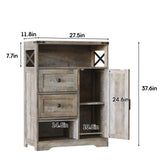 Fameill Farmhouse Storage Cabinet with 2 Drawers&Shelves,Freestanding Storage Cabinet with Doors&Open Storage,Floor Storage Cabinet for Living Room,Bathroom,Kitchen,Laundry,Grey Fameill