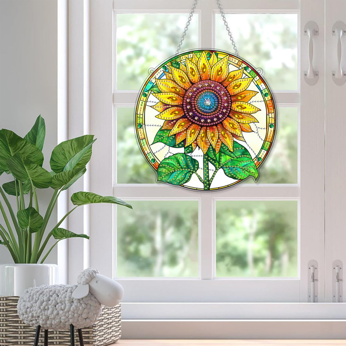 SKRYUIE Hanging Diamond Art Kits for Adults Pendant Sunflower, Special Shaped Crystal DIY Diamond Painting Kit, Acrylic Board Wreath Pendants Double Sided, Home Decor 7.6 x 7.6 Inch SKRYUIE