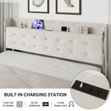 IDEALHOUSE Full Size Bed Frame with Storage Headboard, Velvet Upholstered Platform Bed Frame with 4 Storage Drawers, Built in Charging Station, Wooden Slats Support/No Box Spring Needed, White IDEALHOUSE