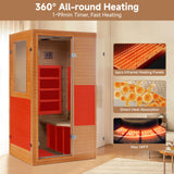 springspa Infrared Sauna Home Sauna, Indoor Far Infrared Saunas for Home, 1 Person Low Emf Canadian Hemlock Wooden Spa Room 950w, 110v with Control Panel springspa