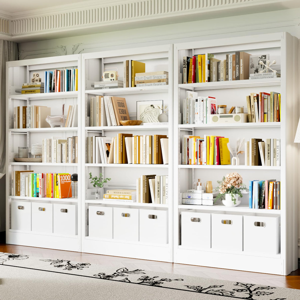 POKOKE 70.9" H Metal Bookshelf, Adjustable Bookcase, 5-Tier Heavy Duty Bookshelf with Bookend, Tall Bookshelves, Bookcase Shelf for Living Room, Office, Library,Classroom (White-37.4W) POKOKE