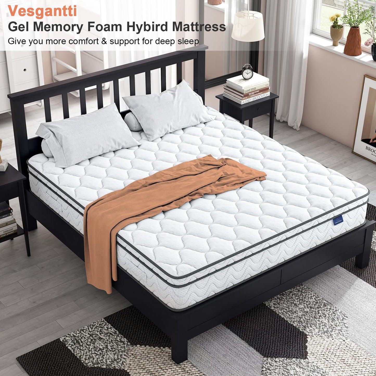 Vesgantti Full Size Mattress, 10 Inch Hybrid Full Mattress in a Box, Double Mattress with Memory Foam and Pocket Spring, Ergonomic Design & Pressure Relief, Medium Firm Feel, 54"*75"*10"