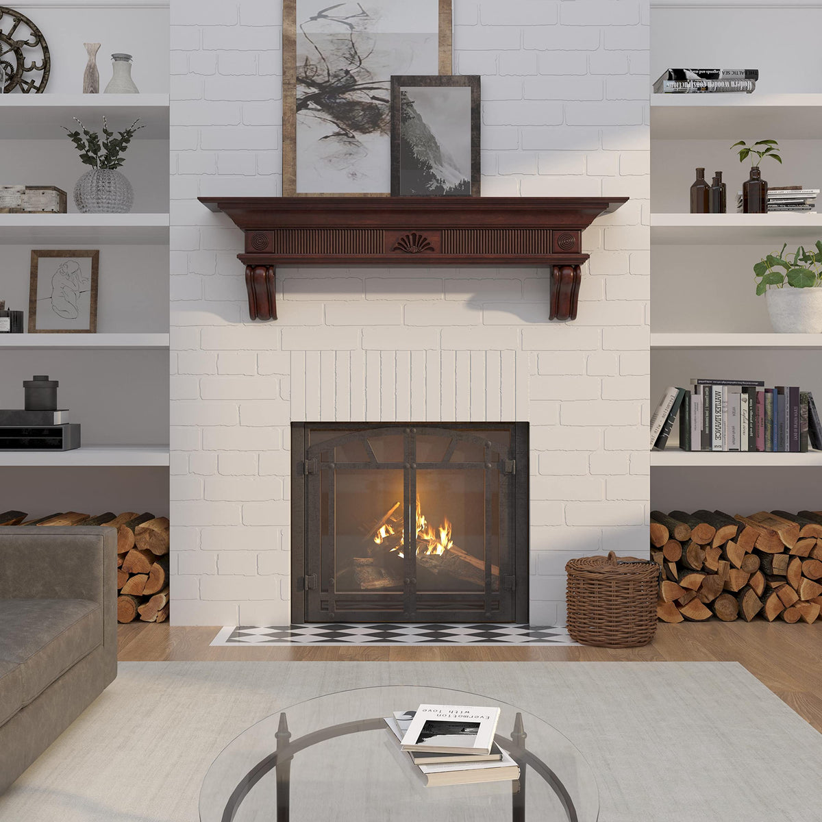 Pearl Mantels ARYB7241670 Elegantly Detailed Wood Mantel Shelf, 72", Distressed Cherry Pearl Mantels
