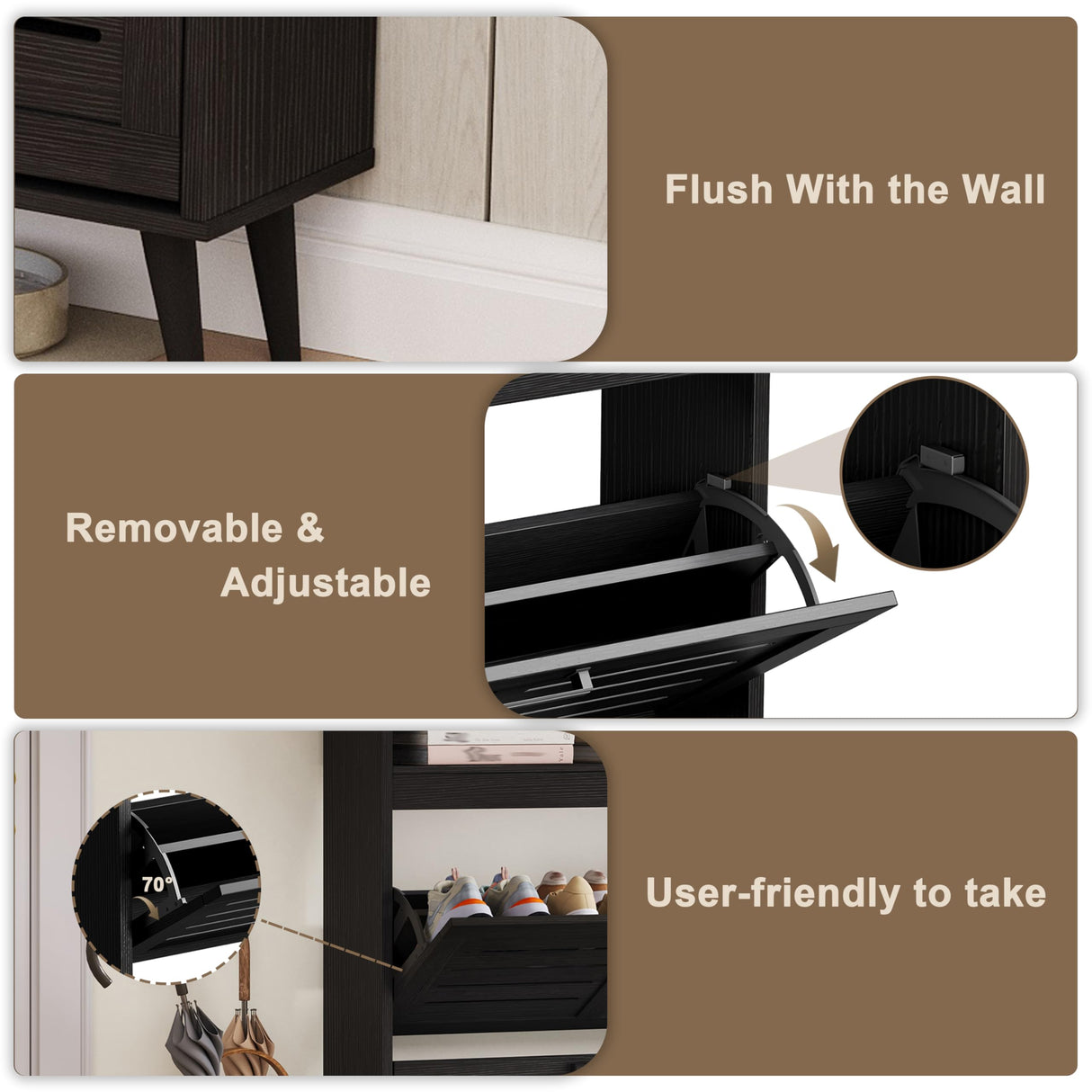 ChooChoo Shoe Storage Cabinet with 2 Flip Drawers, Deodorizing Shoe Cabinet Organizer with Open Storage, Freestanding Hidden Narrow Slim Shoe Rack Cabinet Space Saving for Entryway, Black ChooChoo