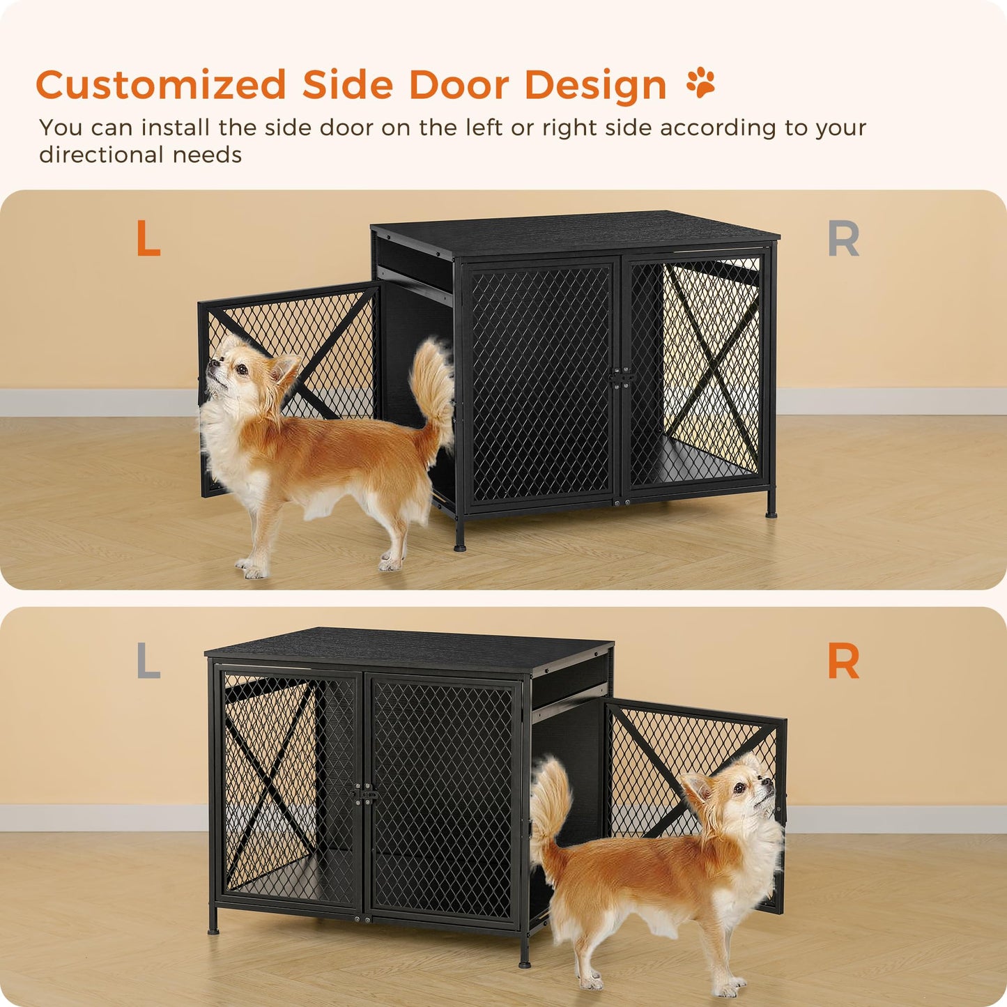 DWANTON Dog Crate Furniture, 25" L Three-Door Wooden Dog Kennel Indoor, Connectable Expansion, Wooden Dog Crate Table for Small/Medium/Large Dog, Dog House, Dog Cage Large, Black