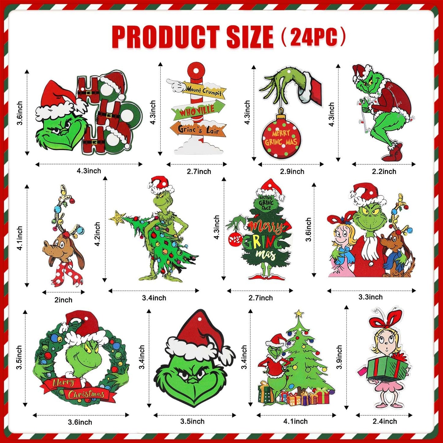 24PCS Christmas Decorations, Wooden Christmas Tree Ornaments, Grinc Christmas Decorations Christmas Ornaments Set Party Home