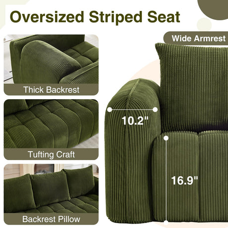 AEMEIOS Boneless Loveseat Couch for Living Room, Oversized Loveseat 2 Seater with 2 Pillow for Lovers,Corduroy Boneless Cloud Sofa Loveseats in a Box for Bedroom,No Assembly Couch, Green AEMEIOS