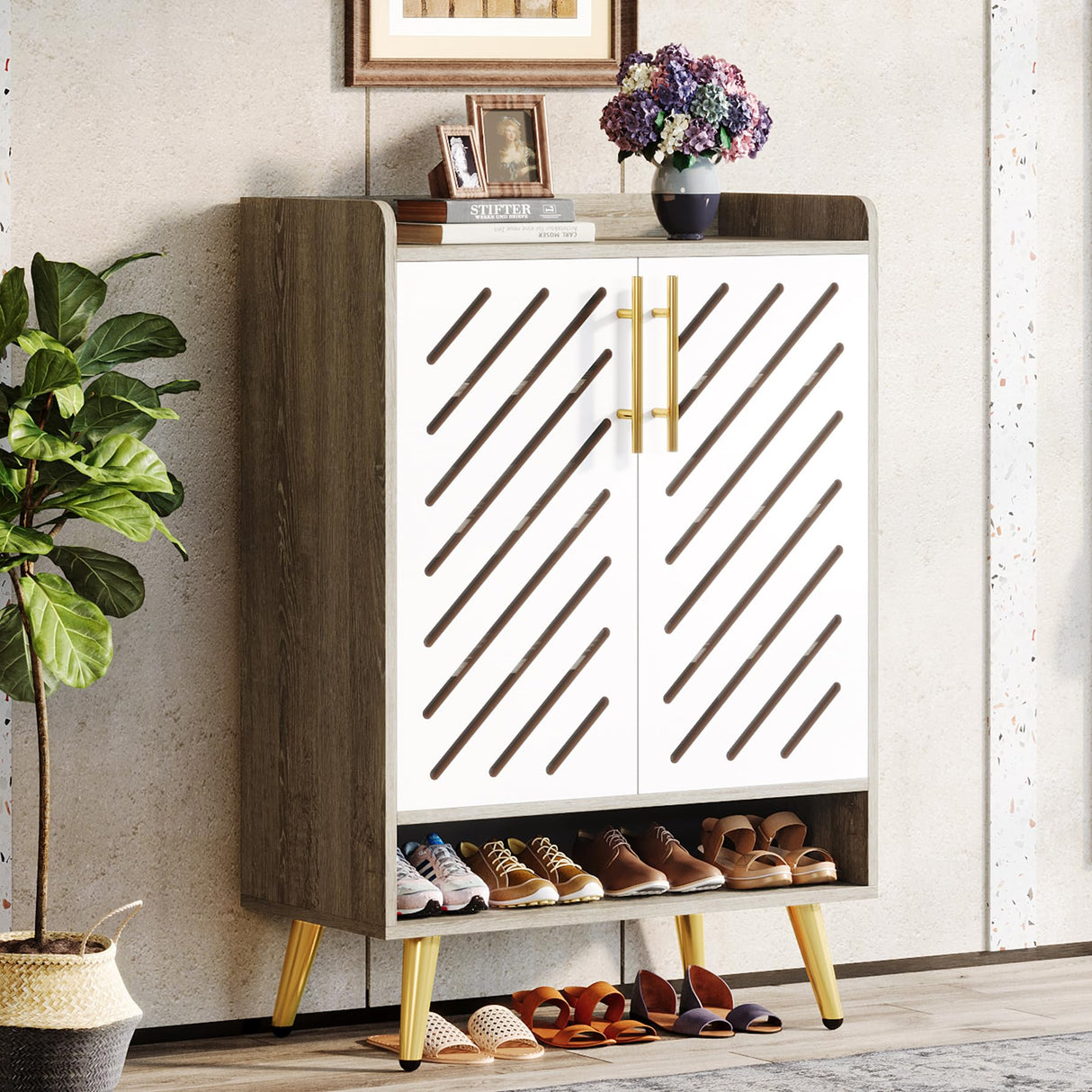 Tribesigns Shoe Cabinet with Doors, 6-Tier Wooden Shoe Rack Organizer with Adjustable Shelves, Freestanding Shoe Storage Cabinet for Entryway, Hallway, Closet, Living Room Tribesigns